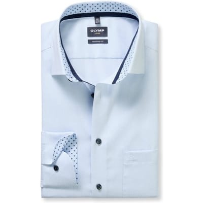 OLYMP Luxor modern fit overhemd - mouwlengte 7 - twill - lichtblauw met wit heel fijn gestreept - Strijkvrij - Boordmaat: 39