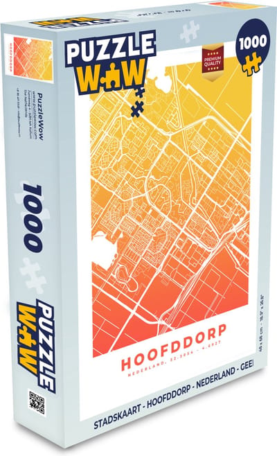 Puzzel Stadskaart - Hoofddorp - Nederland - Geel - Legpuzzel - Puzzel 1000 stukjes volwassenen - Plattegrond