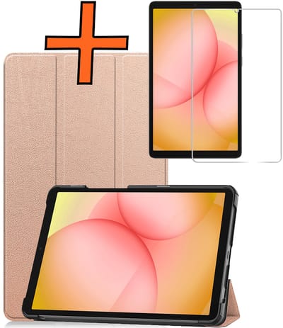 Hoesje - Geschikt voor Samsung Galaxy Tab A11 - Met Screenprotector - Trifold Bookcase - Hard Cover - Hardcover Book Case - Tablet Hoes - Rosé goud