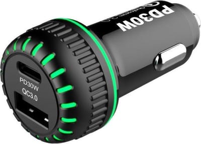 NÖRDIC CARC-N1001 autolader 30W met 1xUSB C PD 30W, 1xUSB A 18W Quick charge 3.0 Qualcomm gecertificeerd, zwart