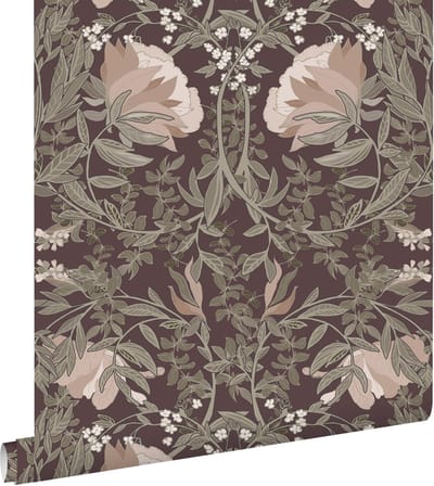 ESTAhome behang vintage bloemen in art nouveau stijl aubergine paars - 50 x 900 cm - 139694