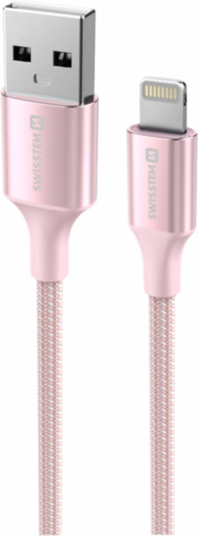 Swissten Lightning naar USB kabel - 1.5M - Gevlochten kabel geschikt voor iPhone 11/12/13/14 - Versie 2.0 - Roze