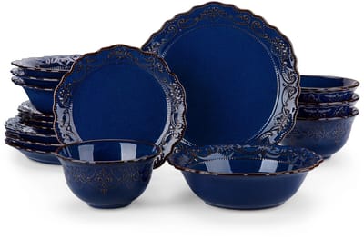 Home & Beyond® 16-Delige Porseleinen Serviesset voor 4 Personen - Donkerblauw - Vaatwasser- en Magnetronbestendig