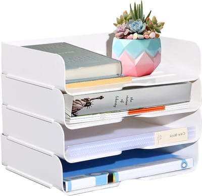 Stapelenbare Bestandenbakken met 4 Niveaus, Desk Organizer voor A4 Papier, Kantooraccessoires en Schoolmateriaal, Efficiënte Opbergruimte voor Tijdschriften en Documenten
