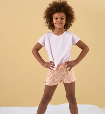 Little Label - meisjes pyjama kort - roze oranje - bio katoen - 6Y/110-116