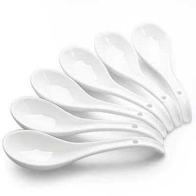 Dailygoods- Soeplepels Set van 6 - Keramisch - 17,15 cm - Diep - Geschikt voor Ramen/Noedels - Gezond en Veilig Gebruik - Lepels