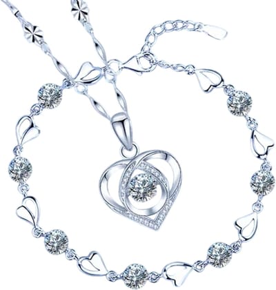 Roestvrijstalen Hart Halsketting en Armband Set voor Vrouwen – Vintage Kristal Sieraden, Elegant Cadeau voor Haar, Trendy Feestaccessoires - Zilver