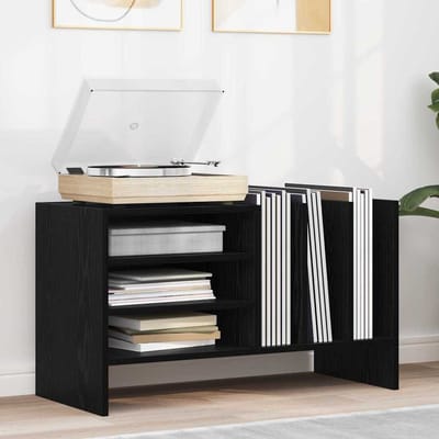 vidaXL - Platenkast - Zwart - Eiken - 78,5 - x - 35 - x - 45 - cm - Bewerkt - hout