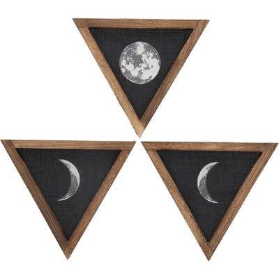 3 Stuks Rustieke Muur Maanfase Decor Driehoekige Muurdecoratie voor Slaapkamer Woonkamer black
