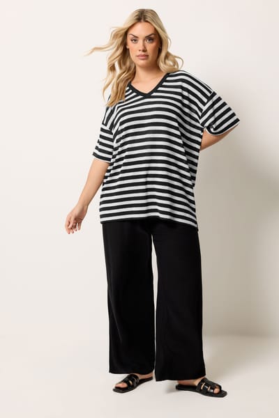 Yours Marineblauw En Ivoorwit Gebreid Tshirt Met Strepen Size 42
