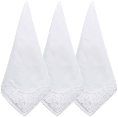 Katoenen zakdoek met kant - set van 3 - 60 draden - zacht en absorberend - voor dagelijks gebruik/decoratie/borduren DIY - machinewasbaar - voor handwerk liefhebbers/dagelijks gebruik - wit - 28x28cm - 3 stuks