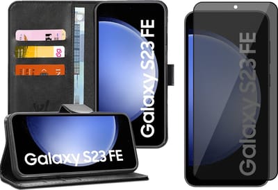 Hoesje geschikt voor Samsung Galaxy S23 FE - Privacy Screenprotector Volledig Dekkend Glas - Portemonnee Book Case Zwart