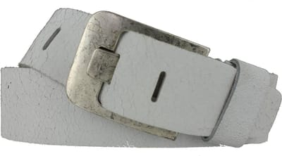 Leren Dames/Heren Riem Vintage Look | 5cm breed | Riemmaat: 95cm (totale lengte: 110cm) | 100% echt leer | Kleur: wit | Nikkelvrije gesp