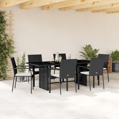 vidaXL - 7-delige - Tuinset - met - kussens - poly - rattan - zwart