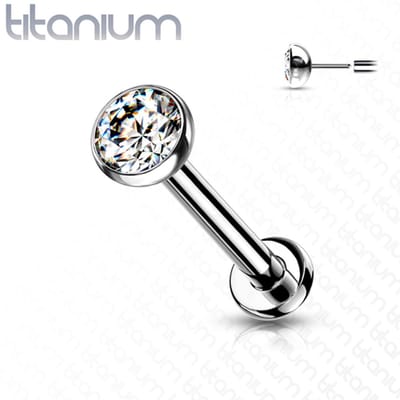 Piercing titanium CZ steen push in 0.8x8x2 - zilver wit - LMPiercings