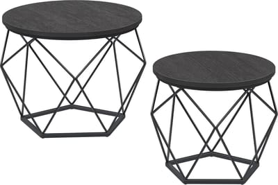 Hoppa! Salontafels, set van 2 bijzettafels van 40 en 50 cm doorsnede , robuust stalen frame, voor woonkamer, slaapkamer, rustiek bruin en zwart