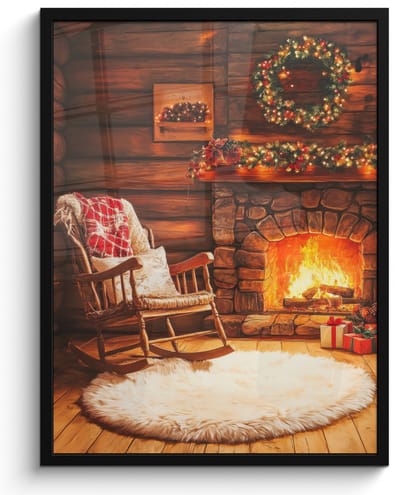 Poster in lijst - Fotolijst 50x70 cm - Posters - Winter - Kerst - Huis - Openhaard - Posterlijst zwart - Decoratie - Wanddecoratie woonkamer - Kerstdecoratie voor binnen - Kerstversiering - Kerstmis versiering in huis - Christmas decorations