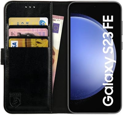 Rosso Element Book Case Wallet Hoesje Geschikt voor Samsung Galaxy S23 FE | Portemonnee | 3 Pasjes | Magneetsluiting | Stand Functie | Zwart