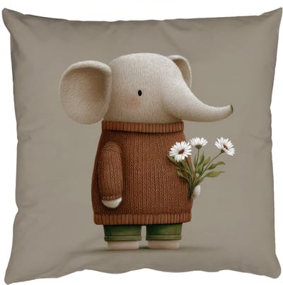 Sierkussens - Kussentjes Woonkamer - 50x50 cm - Olifant - Witte bloemen - Kindvriendelijk