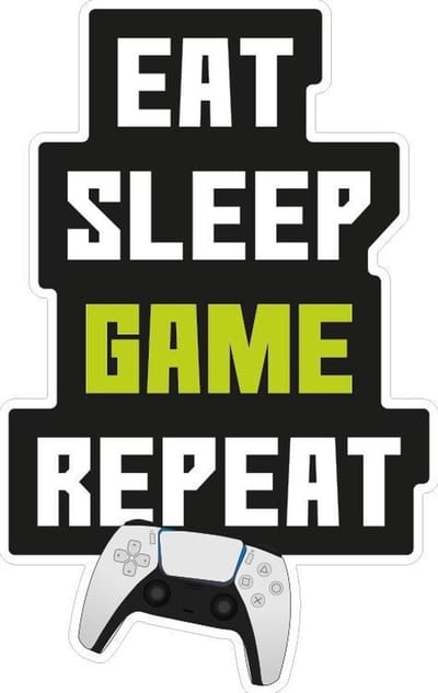Muursticker "Eat, Sleep, Game, Repeat" | Gameroom sticker PS5 | Deursticker gamer |