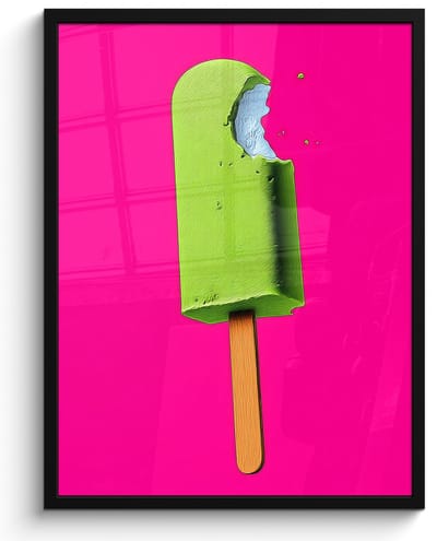 Poster in lijst - Fotolijst 60x80 cm - Posters - Ijsje - Stokje - Minimalistisch - Groen - Posterlijst zwart - Decoratie - Wanddecoratie woonkamer - Muurdecoratie slaapkamer