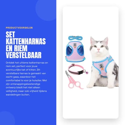 Dailygoods- Kattenharnas Zacht Gaas - Verstelbaar Harnas - Ontsnappingsbestendig - Reflecterende Strepen - Harnas met Kraag - Voor Kleine Katten