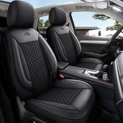 Autostoelhoezen voor Audi A8 D3 2002-2009 in pasvorm| Set van 2 stuks | Bestuurder + Passagiersstoel AIS Serie | AIS104 | Zwart met zwarte stiknaden