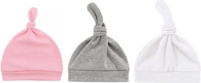 3-Pack Newborn Babymutsjes met Knoop – Effen Roze – Zachte Katoenen Mutsjes voor Pasgeboren Baby’s