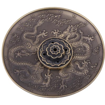 Zinklegering Wierstok Brander Houder Drakenpatroon Censer Plaat voor Huis Tempel(Rood Brons)