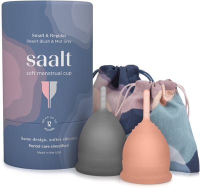 Saalt Soft Duo Pack Menstruatiecups - Herbruikbare Menstruatiecup van Medisch Siliconen - Tot 12 Uur Bescherming - BPA Vrij - Duurzaam Alternatief voor Tampons en Maandverband - Grijs en Roze