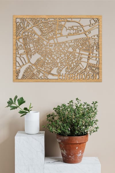 Houten Stadskaart Eindhoven Eikenhout 100x75cm Wanddecoratie Voor Aan De Muur City Shapes