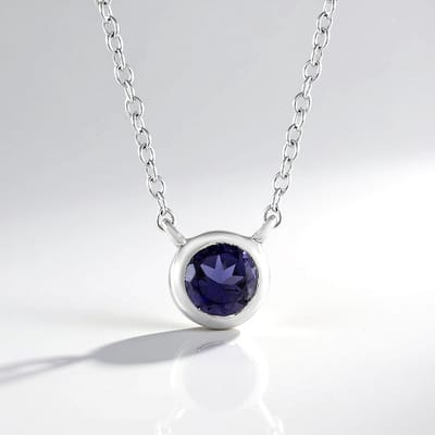 Cavill - Zilveren Halsketting - 925 Sterling Zilver Gerhodineerd - Ronde Ioliet 0 405 ct - Verstelbaar 45 5-50 5 cm - Elegant Blauw Edelsieraad