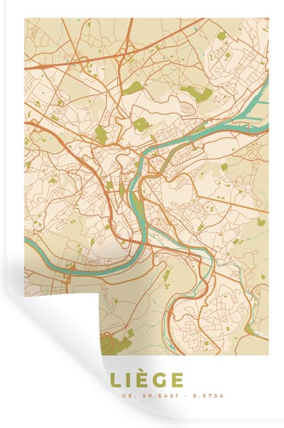 Muurstickers - Sticker Folie - Kaart - Stadskaart - Vintage - Luik - Plattegrond - 20x30 cm - Plakfolie - Muurstickers Kinderkamer - Zelfklevend Behang - Zelfklevend behangpapier - Stickerfolie
