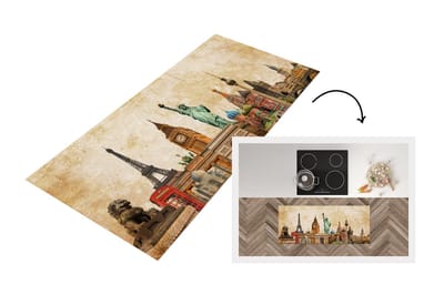 Keukenloper - Loper keuken - Amerika - Vintage - Gebouwen - Collage - 120x50 cm - Keukenloper vinyl