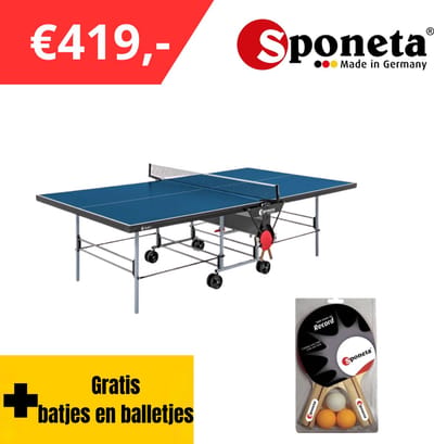 Sponeta® S3-47i Tafeltennistafel Indoor - Pingpongtafel voor binnen - Speeltoestel voor binnen - Inklapbaar - Zelftrainer - Inclusief batshouder en net - Blauw blad - 3 Jaar garantie - LxBxH 274x152,5x76cm - Made in Germany