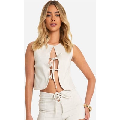 boohoo Dames Bengaline Vest met vetersluiting | Steen | Maat: 40