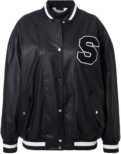 Studio Untold - Dames - Collegejasje leerlook gestreepte manchetten - Zwart - Maat 42+