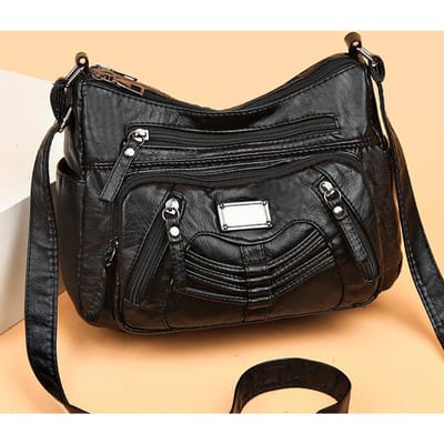 Nouveau Sac Bandoulière Double Couche Polyvalent en Cuir Souple Tendance Version Coréenne Grande Capacité Décontracté Tendance Mère Cuir Lavé Petit Sac gray