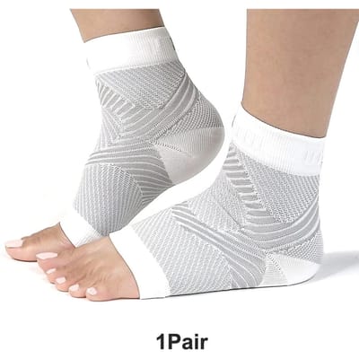 1 paar Plantaire Fasciitis Sokken met Ondersteuning van de Voetboog voor Mannen Vrouwen Teenloze Compressiesokken Verlichting van Voetpijn, Enkelzwelling S-M wit