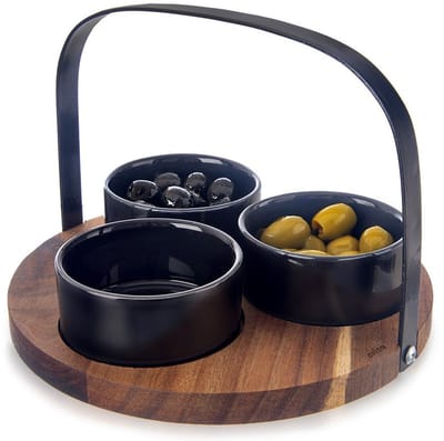 Orion Black Serie - Ceramische Amuseschaaltjes - 130ml - Acaciahouten Tafelblad