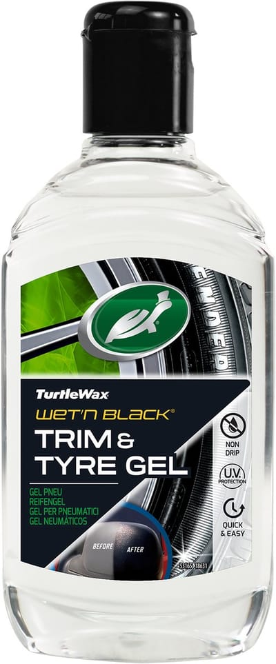 Turtle Wax Wet N Black Tyre & Trim gel - Laat een diepe zwarte glans achter op rubber & kunststof - Herstelt en zorgt voor een beschermend laag - Bestand tegen degradatie - 300ml