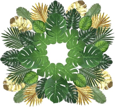 Tropische Palmbladeren Set van 102 Stuks voor Decoratie van Luau en Jungle Thema Feesten, Perfect voor Strand Tafelversiering en Huisdecoratie