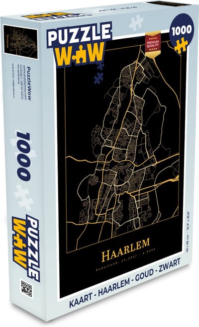Puzzel Kaart - Haarlem - Goud - Zwart - Legpuzzel - Puzzel 1000 stukjes volwassenen