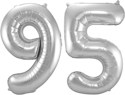 Ballon Cijfer 95 Jaar Zilver Helium Ballonnen Verjaardag Versiering Cijfer Ballon Feest Versiering Met Rietje - 86Cm