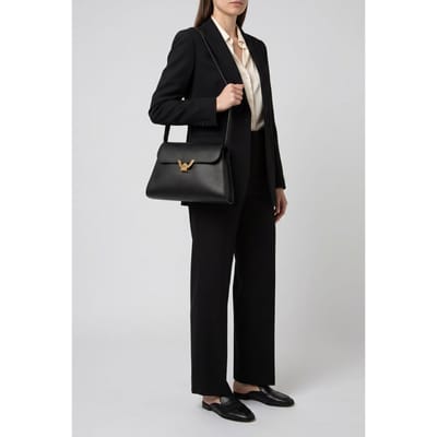 COCCINELLE Leren Schoudertas Dorian Handbag Grained Leather Noir Zwart