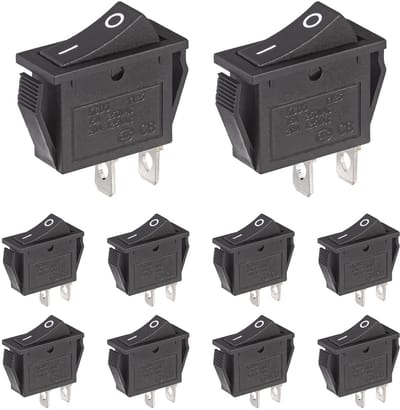 SnelShoppen - Rocker Switch 2 Pin On/Off 15A 250VAC, 20A 125VAC, Zwarte 2 Posities Schakelaar, SPST, 10 Stuks voor Tuin, Keuken en Elektronische Toepa