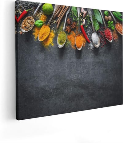 Artaza Canvas Schilderij Stilleven Keuken - 50x40 cm - Wanddecoratie Kruiden - Muurdecoratie Eten - Kamer Accessoires