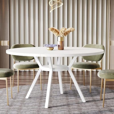 Tribesigns Ronde Eettafel - Keukentafel - 120 x 120 x 75 cm - Eetkamertafel Voor 4 Personen - met Houten Tafelblad - Modern Design - Wit