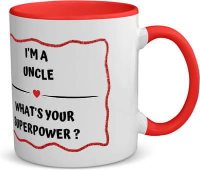 Akyol - i'm a uncle what's your superpower? koffiemok - theemok - rood - Oom - super oom - verjaardag - cadeautje voor oom - oom artikelen - kado - geschenk - 350 ML inhoud