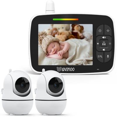 Lovinoo Babyfoon met 2 Camera's - Baby Monitor - Op Afstand Bestuurbaar - Babyphone - Temperatuursensor - Uitbreidbaar Tot 4 Camera's - Terugspreekfunctie - Zonder Wifi en App - 3.5 Inch HD Scherm